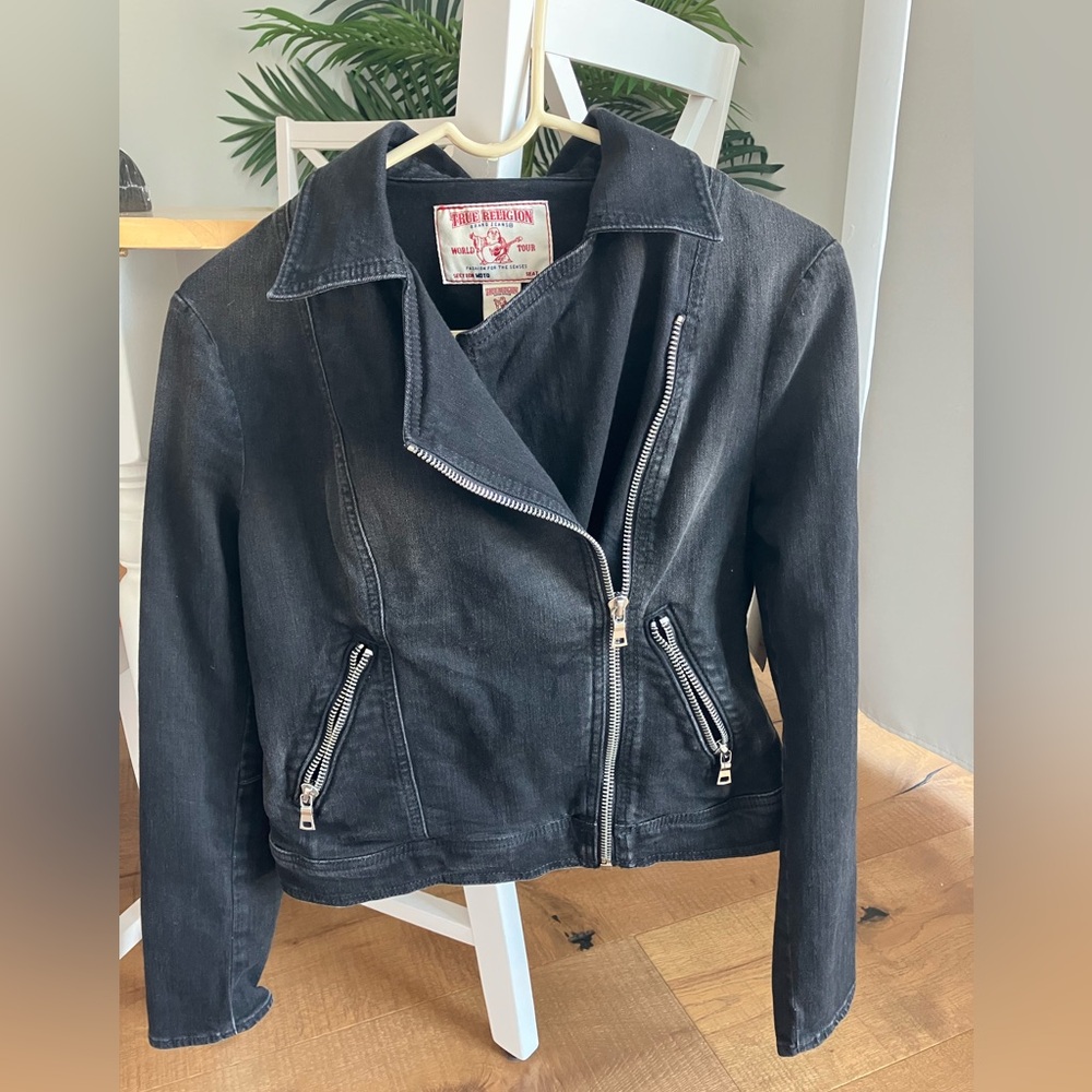 True Religion Black Denim Moto Jacket